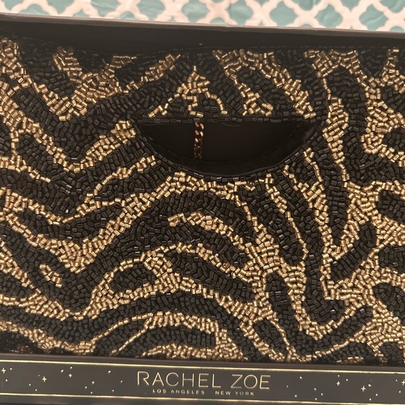Rachel Zoe Zebra Pattern Beaded gold and black Clutch convertible NEW - Picture 1 of 5